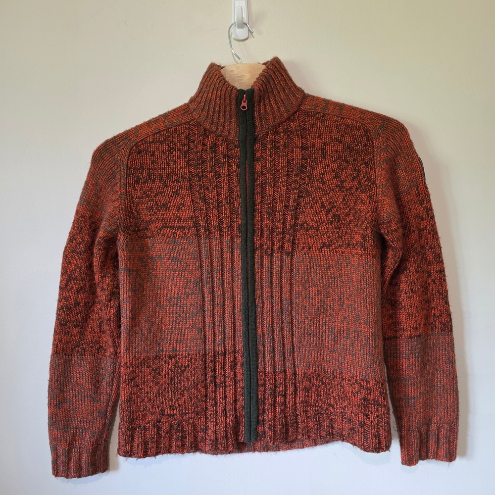 Garcia Marcus Full Zip Sweater Women L Orange Grey Space Dye Wool Blend Gorpcore